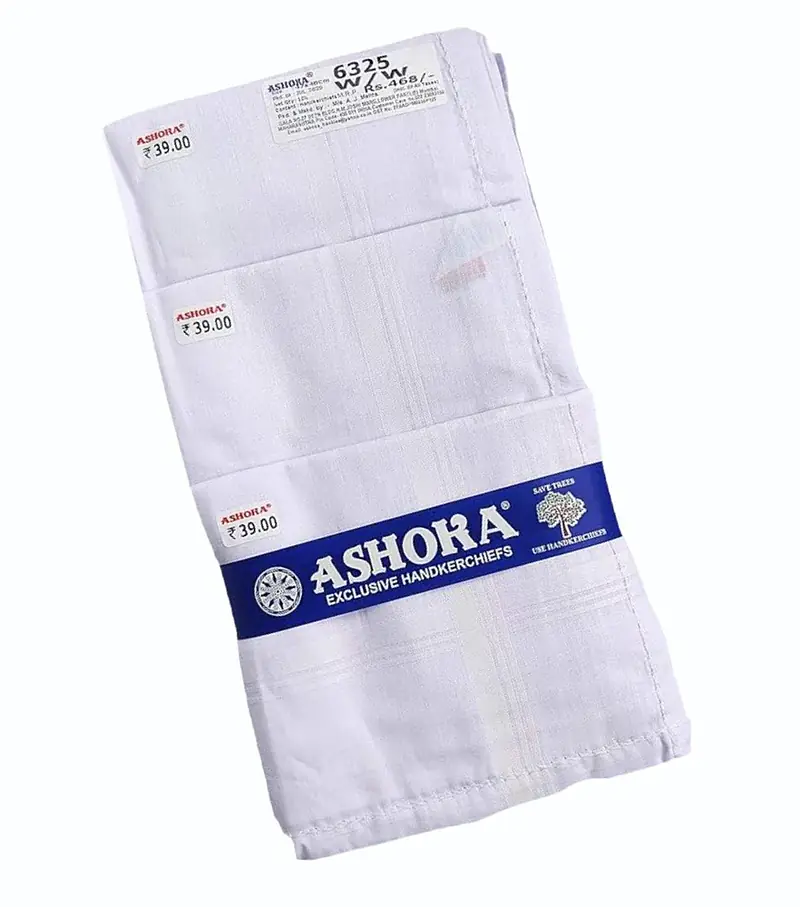 White Plain Ashoka Brand WW Cotton Handkerchief - Size : 47 X 48 cm,  Size: Pack of 6 - Master