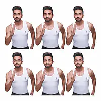 Ranjit Smart Men's White Round Neck Sleeveless Cotton Vest (Pack of 6) (White) - Master